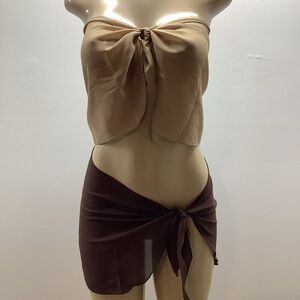 Zuliana Brown and Tan Tie Two Sarong Bundle. Made In USA.